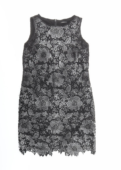 Roman Womens Black Floral Polyester A-Line Size 12 Round Neck Zip