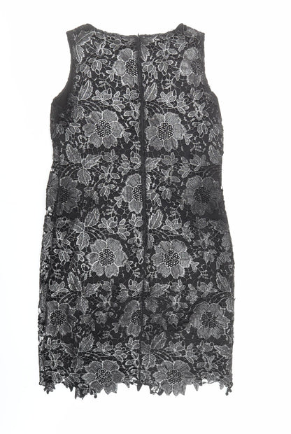 Roman Womens Black Floral Polyester A-Line Size 12 Round Neck Zip