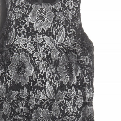 Roman Womens Black Floral Polyester A-Line Size 12 Round Neck Zip