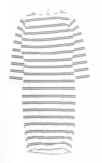 ASOS Womens White Striped Polyester Pencil Dress Size 10 Round Neck Pullover