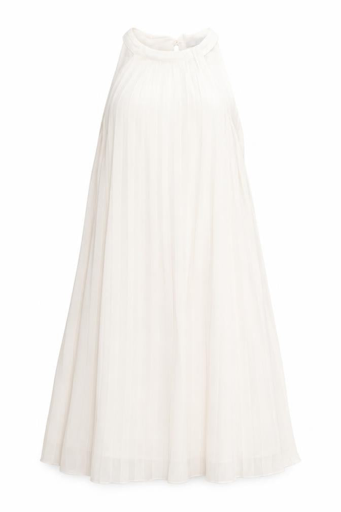 H&M Womens Beige Polyester Trapeze & Swing Size S Round Neck Button - Pleated