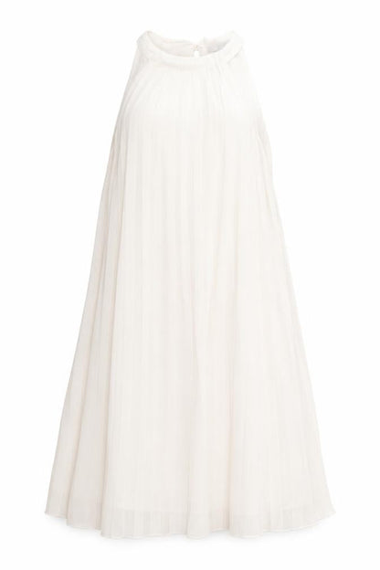 H&M Womens Beige Polyester Trapeze & Swing Size S Round Neck Button - Pleated