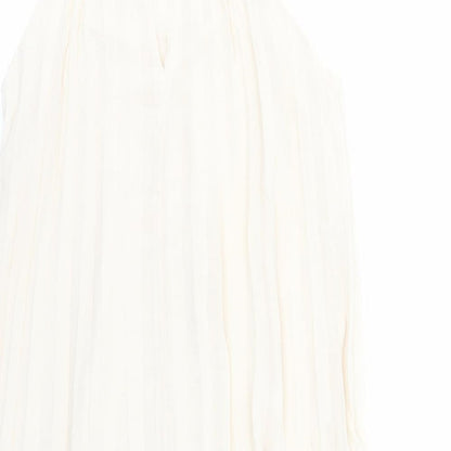 H&M Womens Beige Polyester Trapeze & Swing Size S Round Neck Button - Pleated