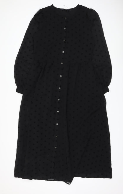 Marks and Spencer Womens Black Polyester A-Line Size 8 Round Neck Button