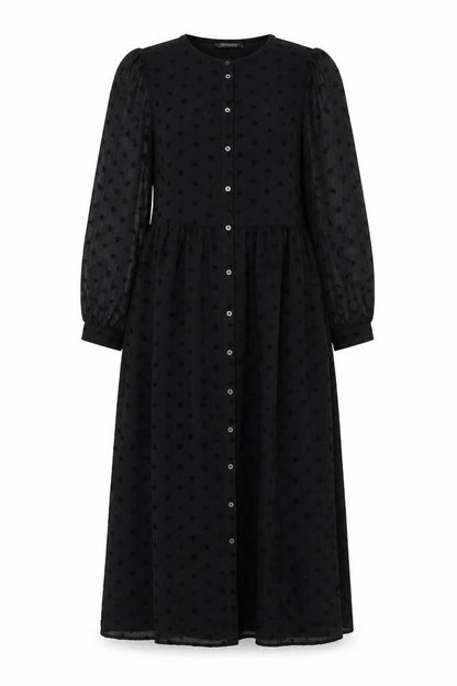 Marks and Spencer Womens Black Polyester A-Line Size 8 Round Neck Button