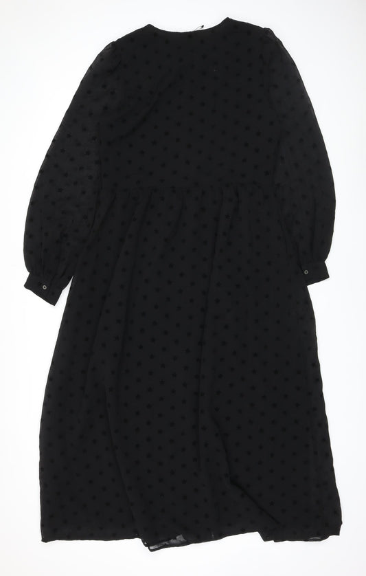 Marks and Spencer Womens Black Polyester A-Line Size 8 Round Neck Button