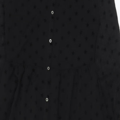 Marks and Spencer Womens Black Polyester A-Line Size 8 Round Neck Button