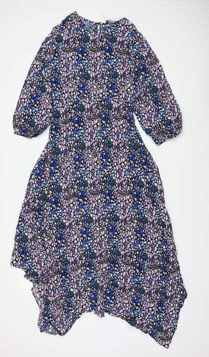 Marks and Spencer Womens Multicoloured Animal Print Viscose A-Line Size 8 Round Neck Button