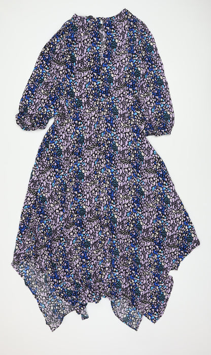 Marks and Spencer Womens Multicoloured Animal Print Viscose A-Line Size 8 Round Neck Button
