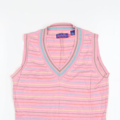 Mambo Womens Pink V-Neck Striped Cotton Vest Jumper Size M
