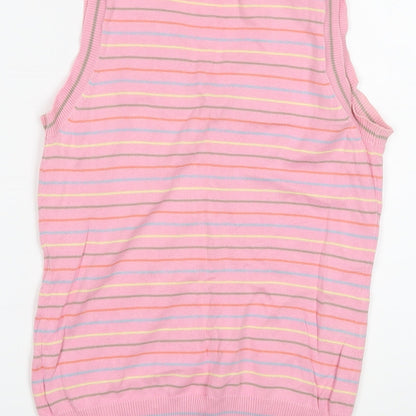 Mambo Womens Pink V-Neck Striped Cotton Vest Jumper Size M