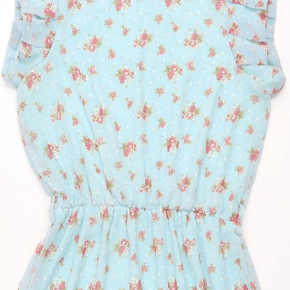 Ruby Rocks Womens Blue Floral Polyester A-Line Size 14 Boat Neck Pullover