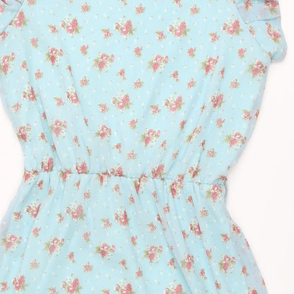 Ruby Rocks Womens Blue Floral Polyester A-Line Size 14 Boat Neck Pullover