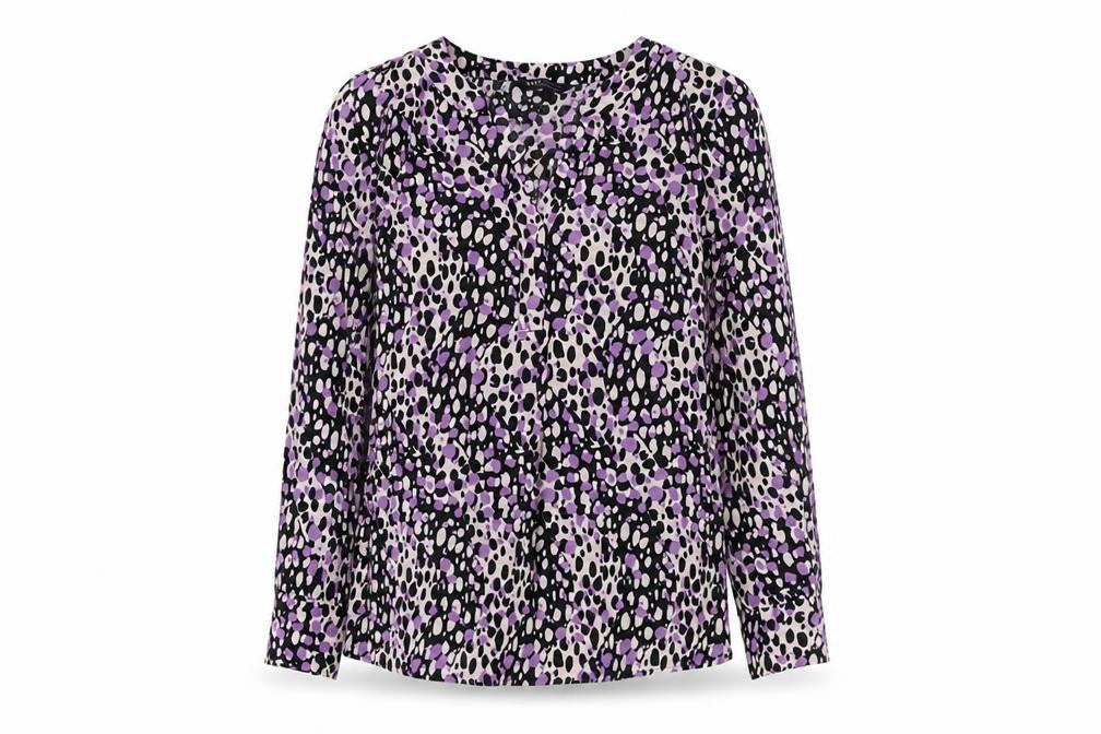 Marks and Spencer Womens Purple Animal Print Viscose Basic Blouse Size 6 V-Neck