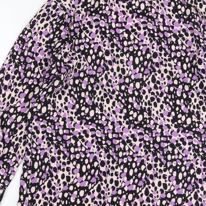 Marks and Spencer Womens Purple Animal Print Viscose Basic Blouse Size 6 V-Neck