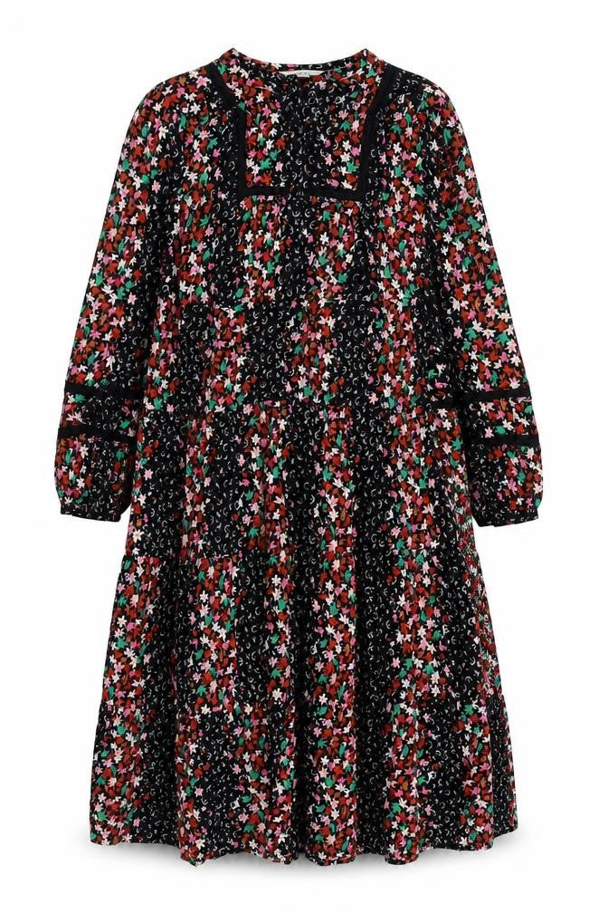 Marks and Spencer Womens Multicoloured Floral Viscose A-Line Size 8 Round Neck Button