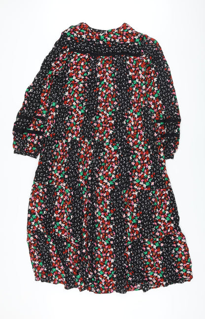 Marks and Spencer Womens Multicoloured Floral Viscose A-Line Size 8 Round Neck Button