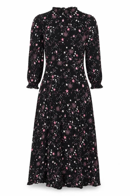 Marks and Spencer Womens Black Geometric Viscose A-Line Size 8 Round Neck Zip