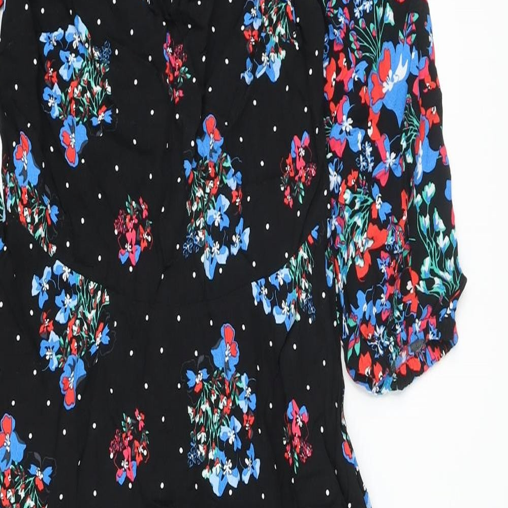 Marks and Spencer Womens Beige Floral Viscose A-Line Size 8 Round Neck Zip
