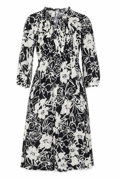 Marks and Spencer Womens Beige Floral Viscose A-Line Size 8 V-Neck Button