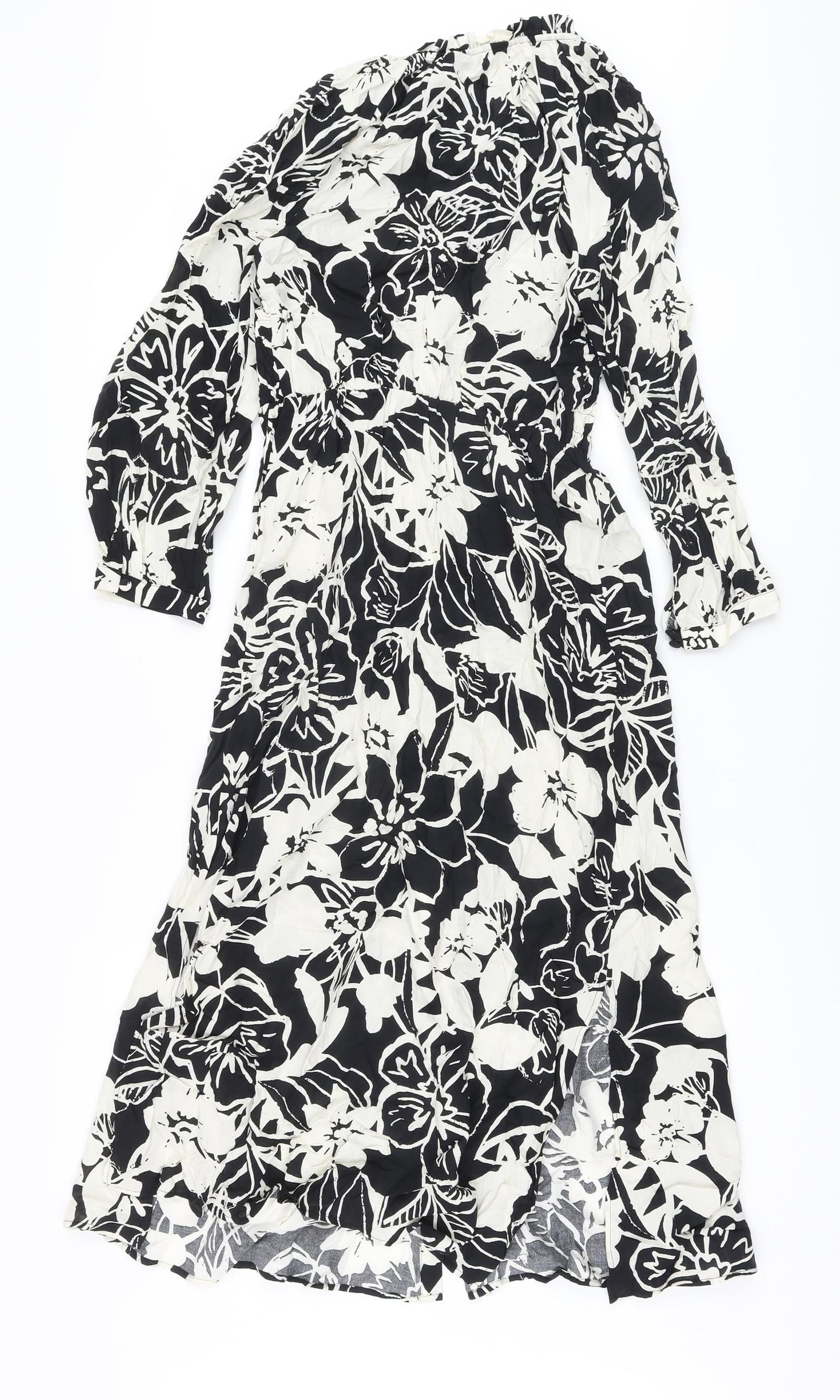 Marks and Spencer Womens Beige Floral Viscose A-Line Size 8 V-Neck Button