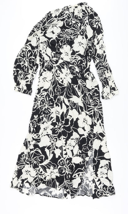 Marks and Spencer Womens Beige Floral Viscose A-Line Size 8 V-Neck Button