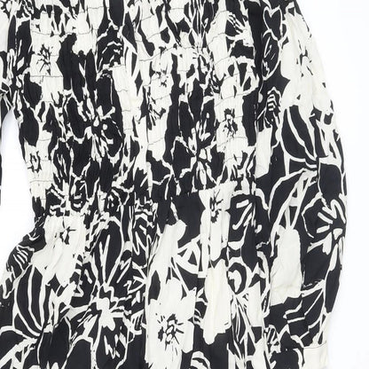Marks and Spencer Womens Beige Floral Viscose A-Line Size 8 V-Neck Button