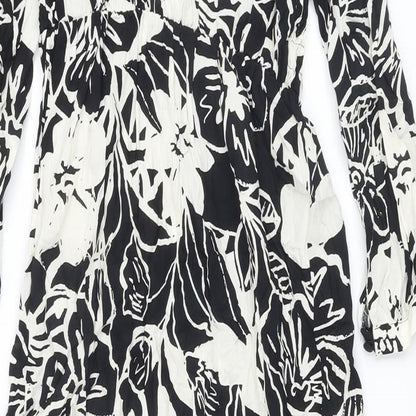 Marks and Spencer Womens Beige Floral Viscose A-Line Size 8 V-Neck Button