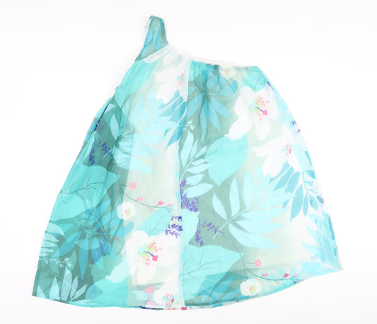 Be Beau Womens Blue Floral Polyester Basic Blouse Size 10 One Shoulder