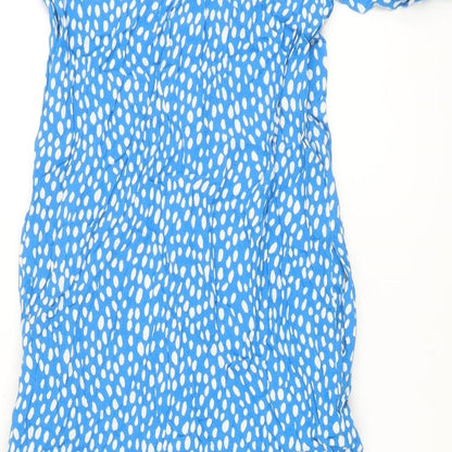 Marks and Spencer Womens Blue Geometric Viscose A-Line Size 8 Collared Button