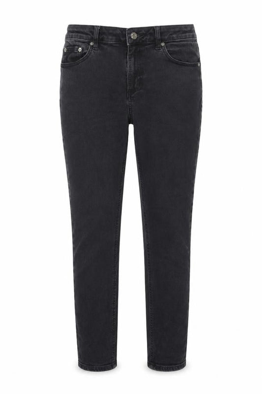 Front view of ASOS women’s grey cotton skinny jeans, size UK 32, in, 30-inch leg regular button