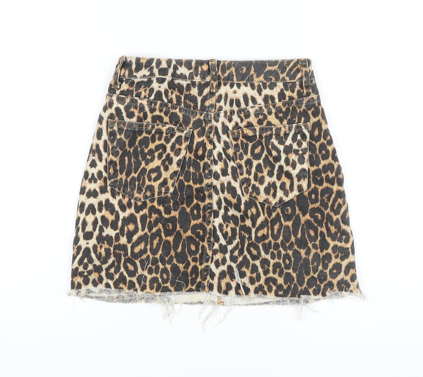 Denim & Co. Womens Beige Animal Print Cotton Mini Skirt Size 4 Button