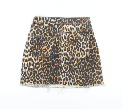 Denim & Co. Womens Beige Animal Print Cotton Mini Skirt Size 4 Button