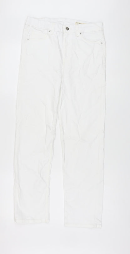 Marks and Spencer Womens White Cotton Straight Jeans Size 12 L25 in Regular Button
