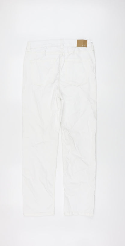 Marks and Spencer Womens White Cotton Straight Jeans Size 12 L25 in Regular Button