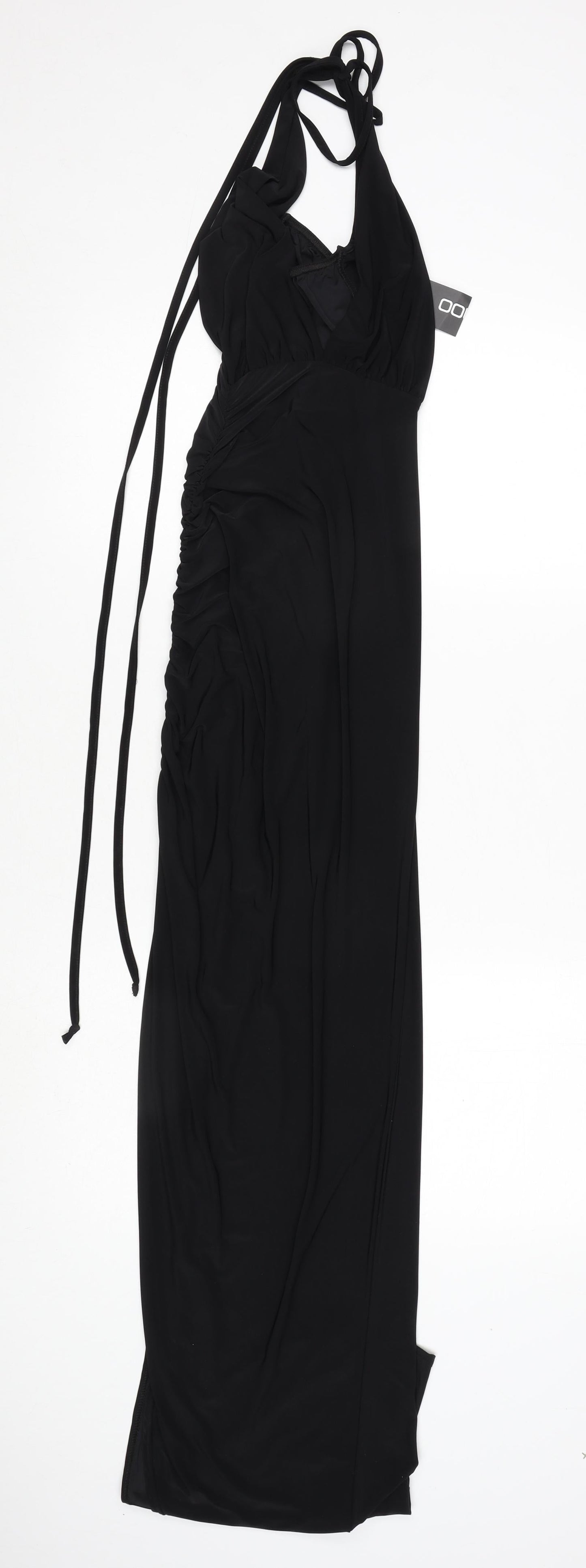 Boohoo Womens Black Polyester Maxi Size 6 Halter Tie - Ruched Side