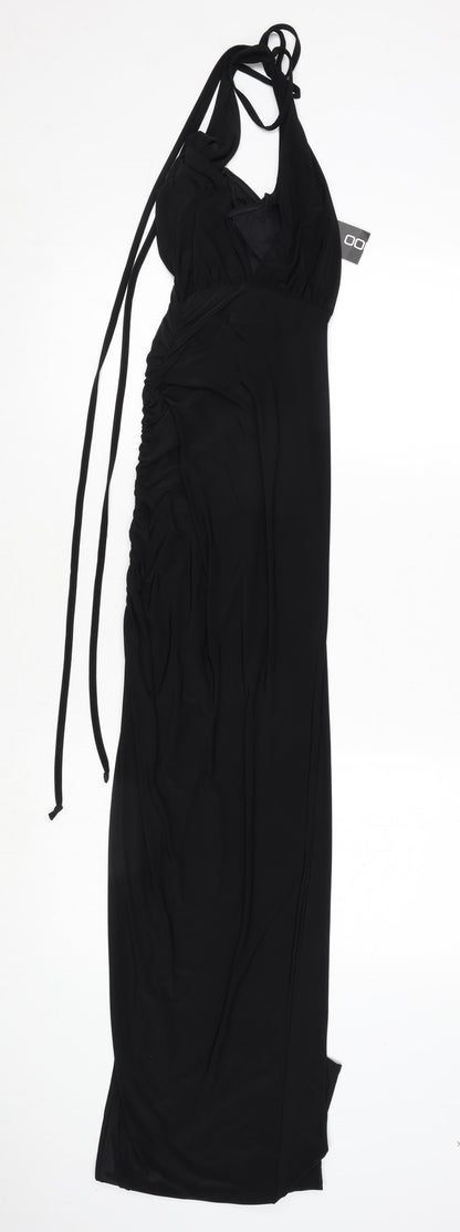 Boohoo Womens Black Polyester Maxi Size 6 Halter Tie - Ruched Side