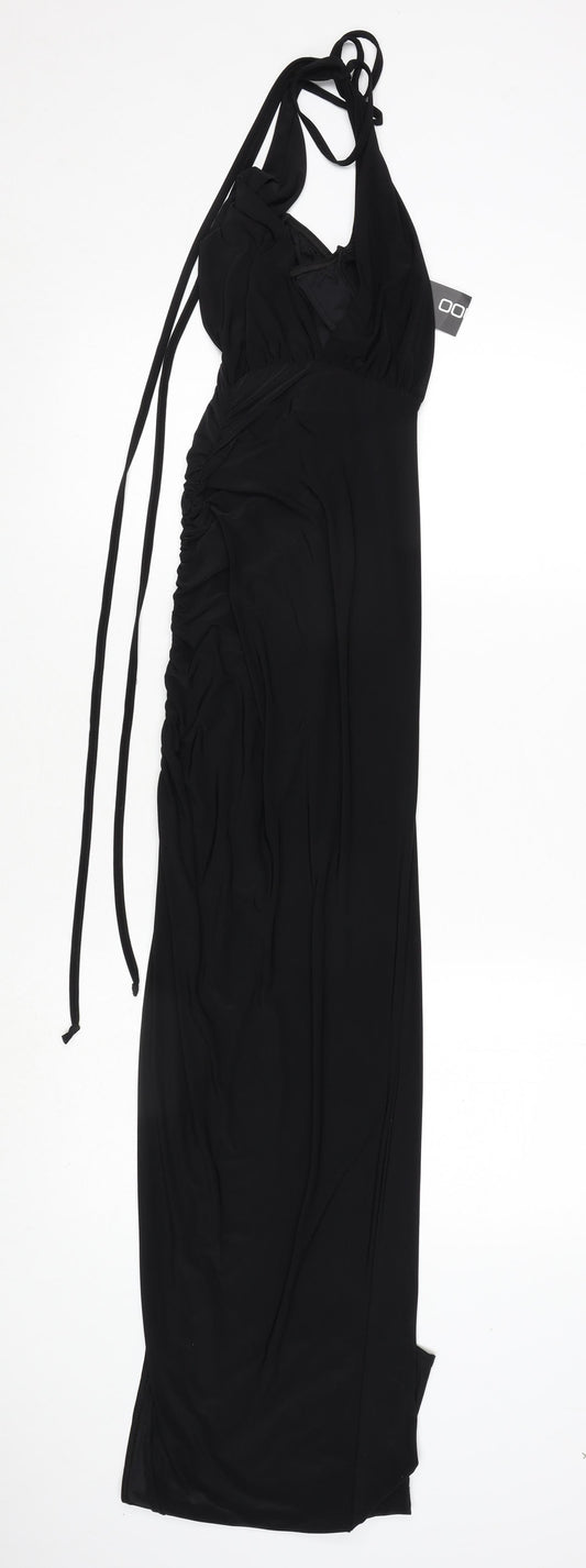 Boohoo Womens Black Polyester Maxi Size 6 Halter Tie - Ruched Side