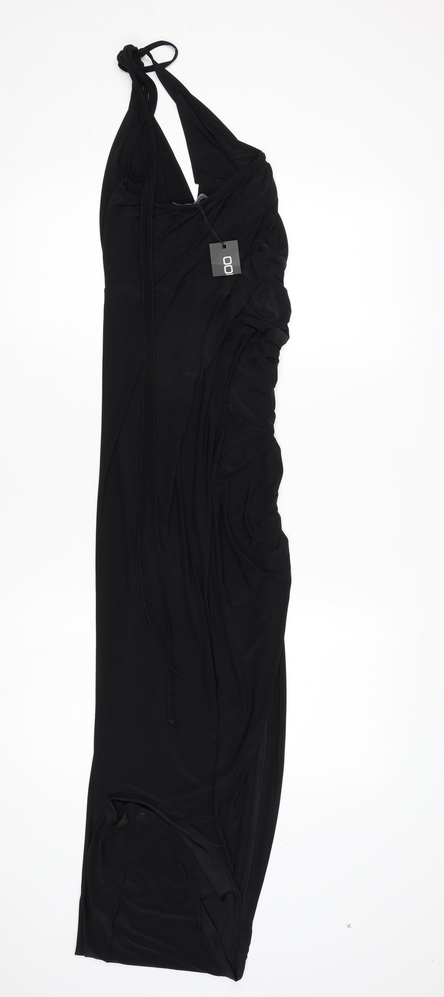 Boohoo Womens Black Polyester Maxi Size 6 Halter Tie - Ruched Side