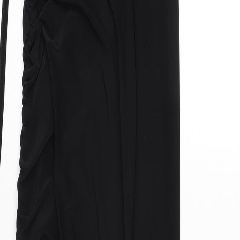 Boohoo Womens Black Polyester Maxi Size 6 Halter Tie - Ruched Side