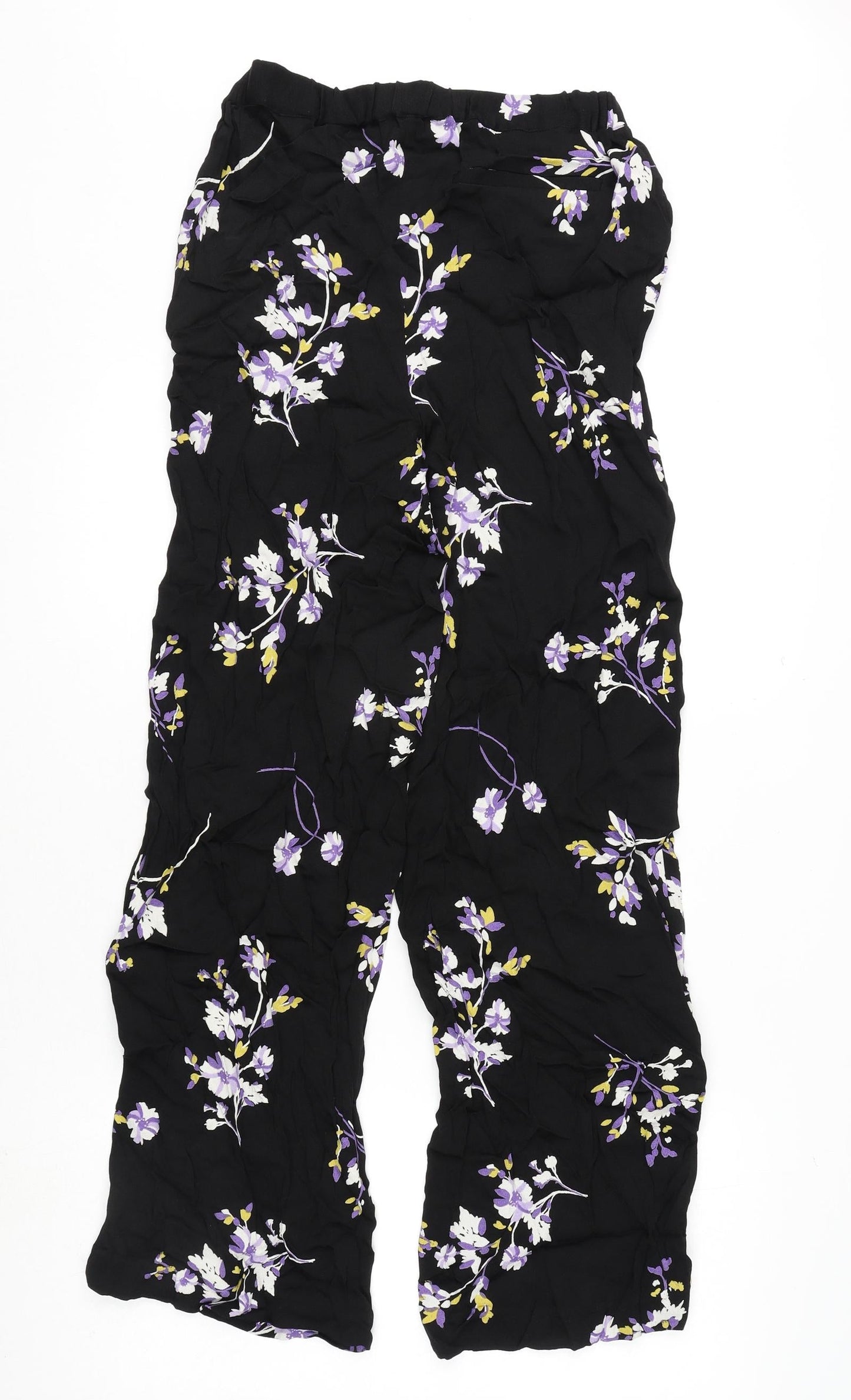 Autograph Womens Black Floral Viscose Trousers Size 8 L27 in Regular