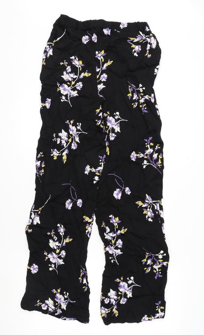Autograph Womens Black Floral Viscose Trousers Size 8 L27 in Regular