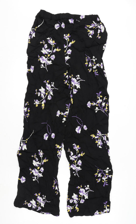 Autograph Womens Black Floral Viscose Trousers Size 8 L27 in Regular