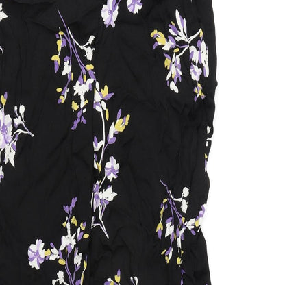 Autograph Womens Black Floral Viscose Trousers Size 8 L27 in Regular