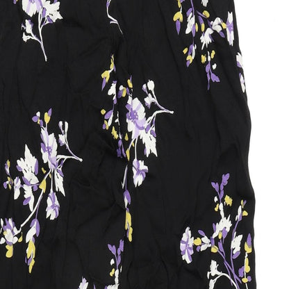 Autograph Womens Black Floral Viscose Trousers Size 8 L27 in Regular