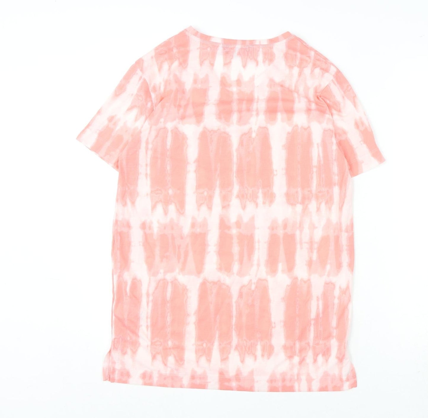 Marks and Spencer Womens Pink Geometric Polyester Basic T-Shirt Size 8 V-Neck - Tie Dye