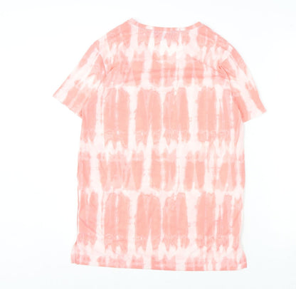 Marks and Spencer Womens Pink Geometric Polyester Basic T-Shirt Size 8 V-Neck - Tie Dye