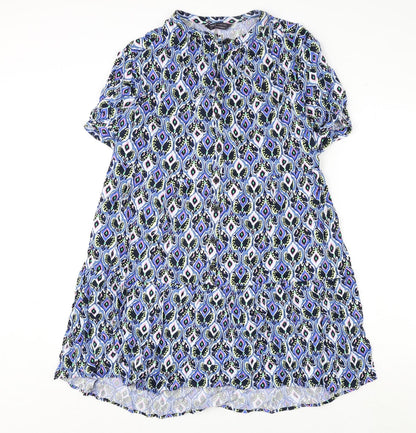Marks and Spencer Womens Multicoloured Geometric Viscose A-Line Size 12 V-Neck Button