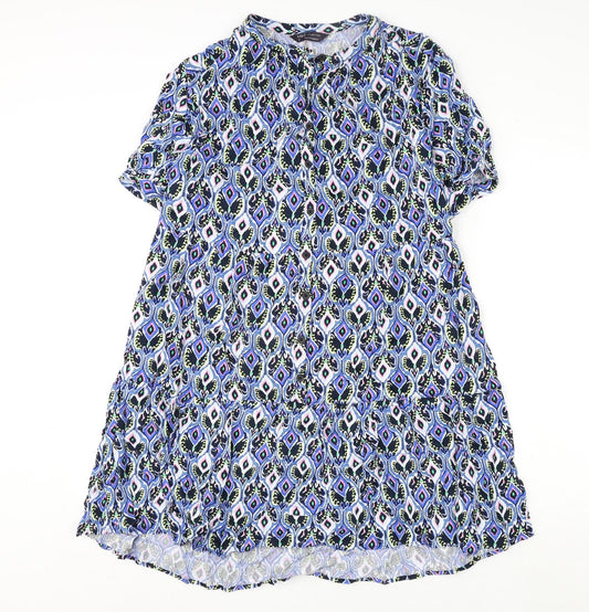 Marks and Spencer Womens Multicoloured Geometric Viscose A-Line Size 12 V-Neck Button