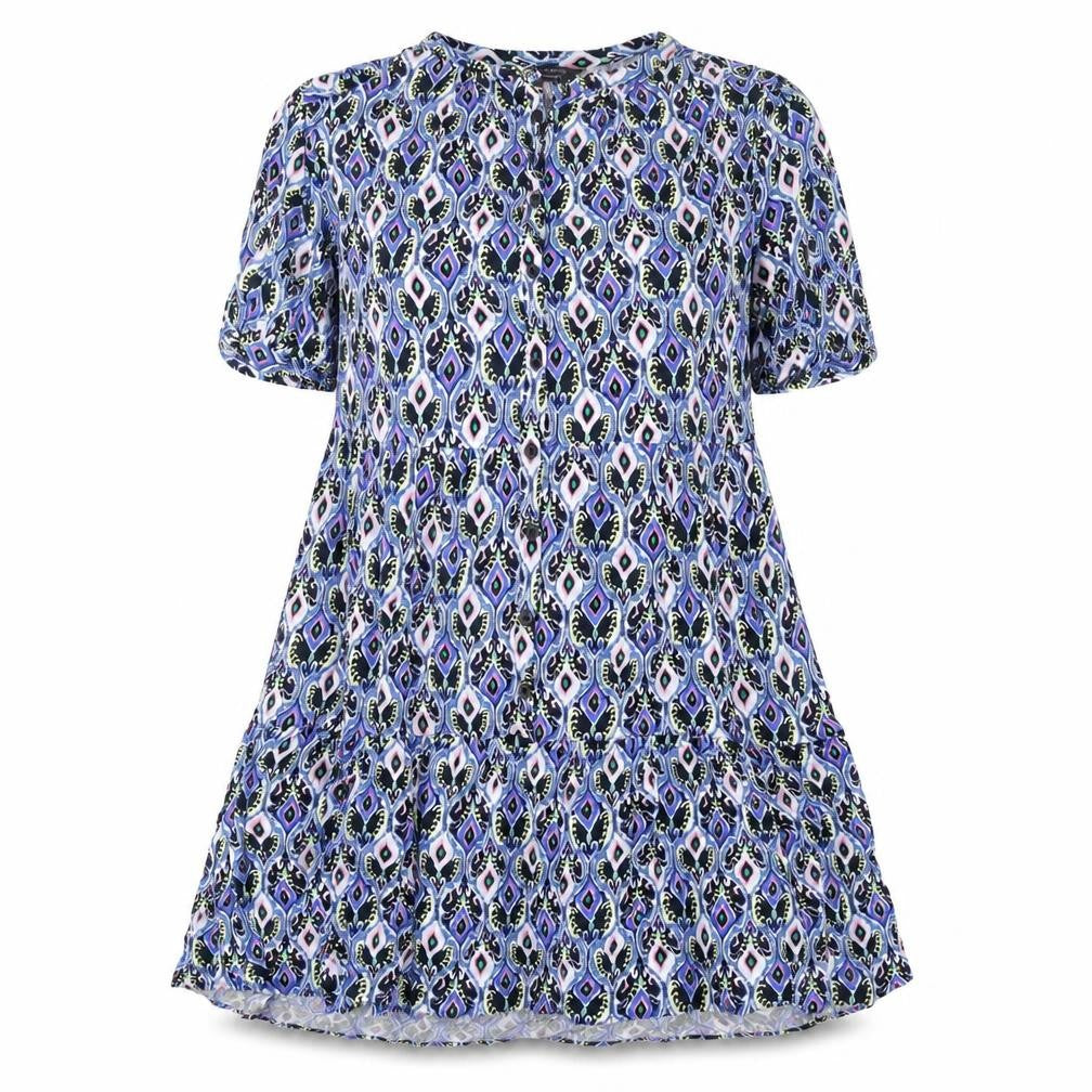 Marks and Spencer Womens Multicoloured Geometric Viscose A-Line Size 12 V-Neck Button